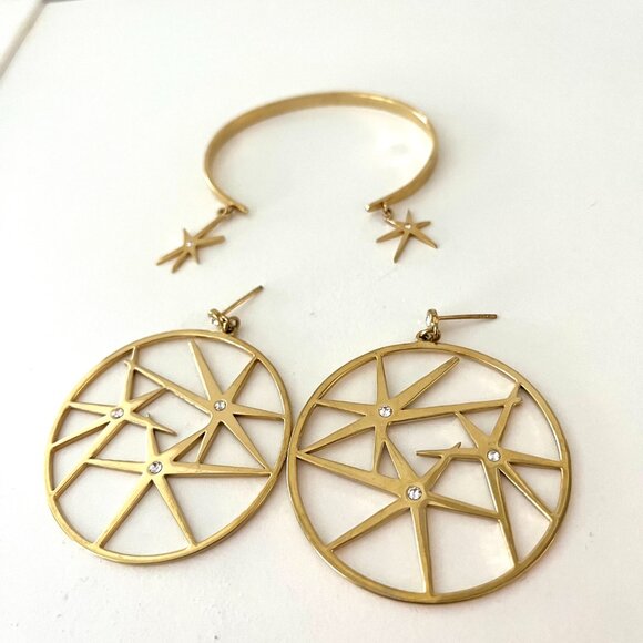 Colette Malouf Jewelry - Stunning Colette Malouf Luxury Hoop gold earrings with diamantes + Cuff Bangle